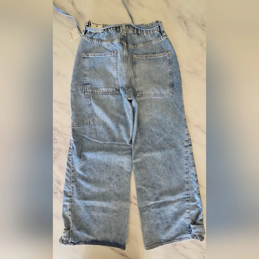 Free People We The Free Curvy Outlaw Wide‎ Leg Denim Jeans Tie Front